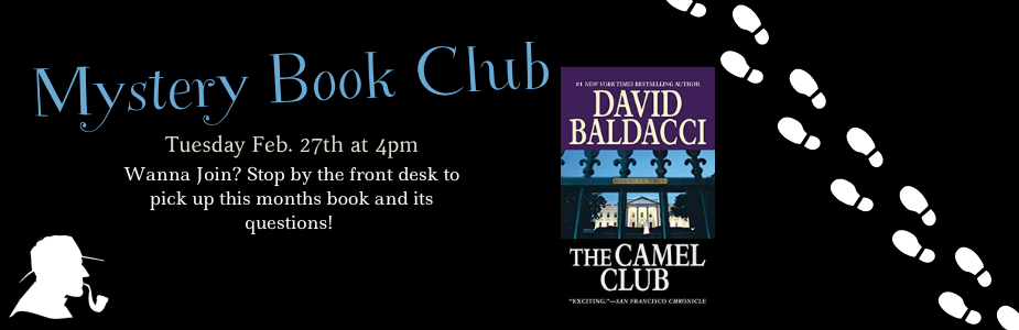 mystery book club tuesday feb 27th at 4pm